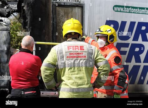 Fire Service Incident Commander On Scene Of A Commercial Vehicle Lorry