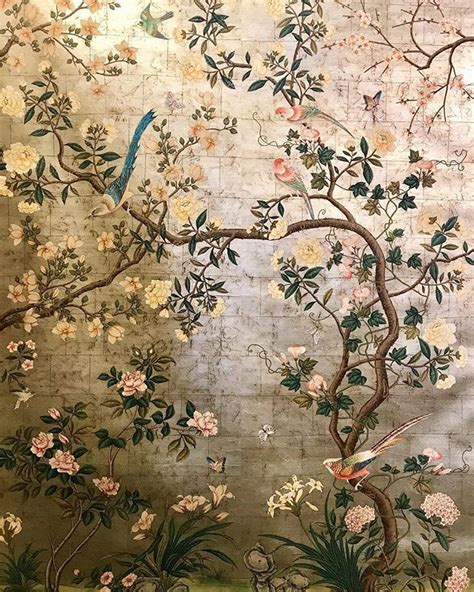 Gracie Hand Painted Wallpaper Chinoiserie Wallpaper Gold Art Painting