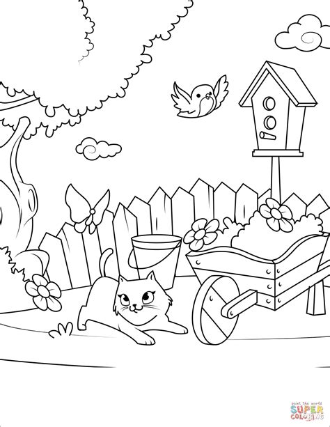 Download Cat Playing with a Butterfly in the Yard coloring page ...