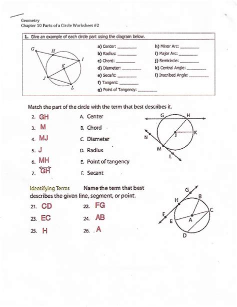 Parts Of A Circle Worksheet