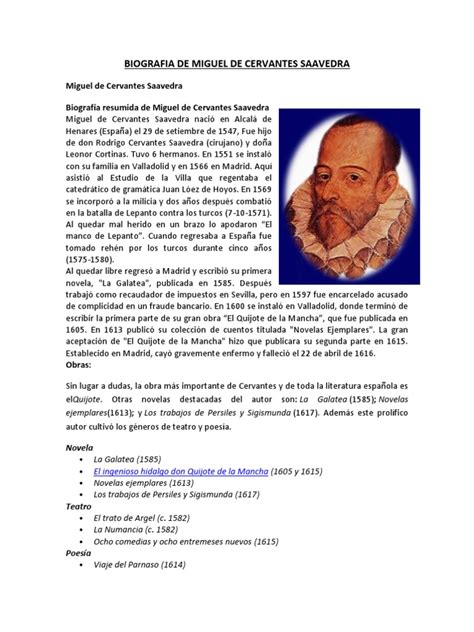 Biografia De Miguel De Cervantes Saavedra