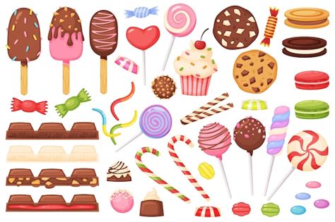 Premium Vector Cartoon Candies Sweets Desserts Lollipops Chocolate