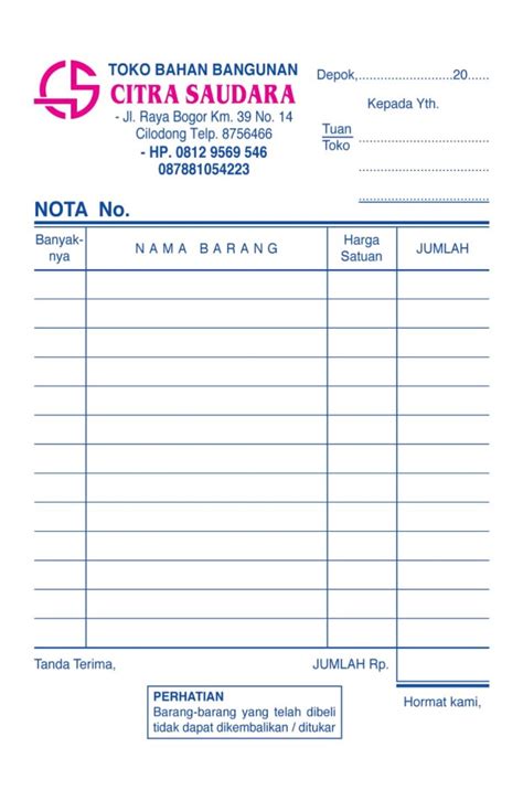 Jual 14f Hvs 2warna Custom Nota Surat Jalan Kwitansi Bon Invoice