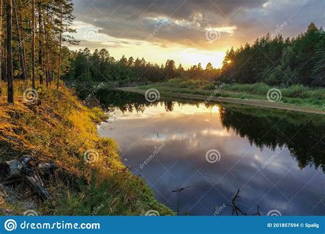 Sunset On The Forest River Stock Photo Image Of Landscape 201857594