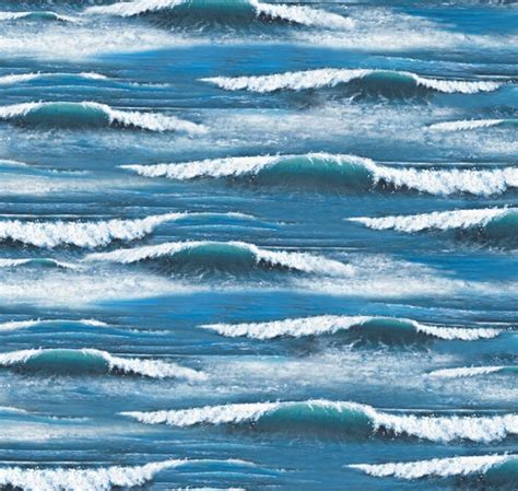 Cotton Landscape Medley Ocean Waves Whitecaps Water Blue Cotton Fabric