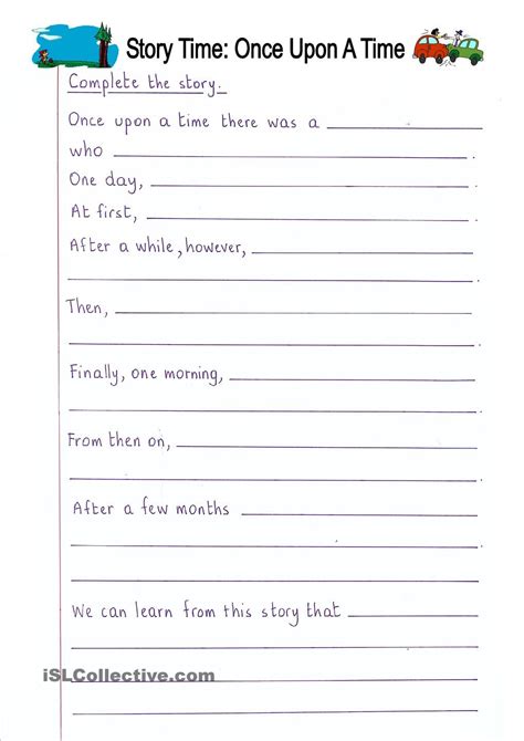 Read And Complete Once Upon Time Writing Year Creative Worksheets Sets