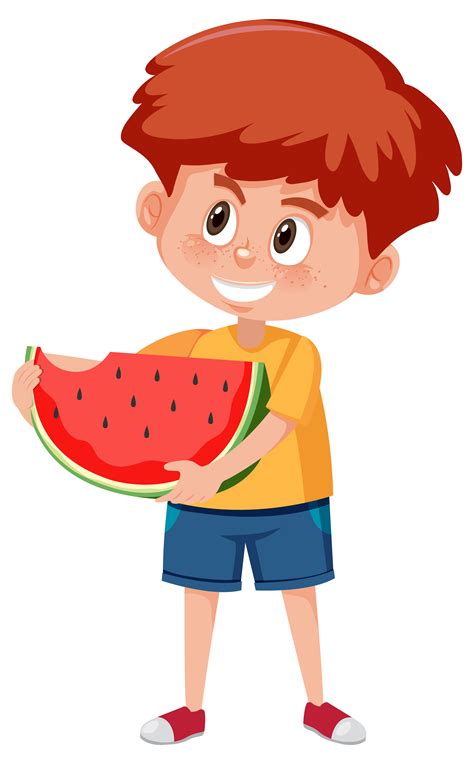 Children Cartoon Character Holding Watermelon 1424346 Vector Art At