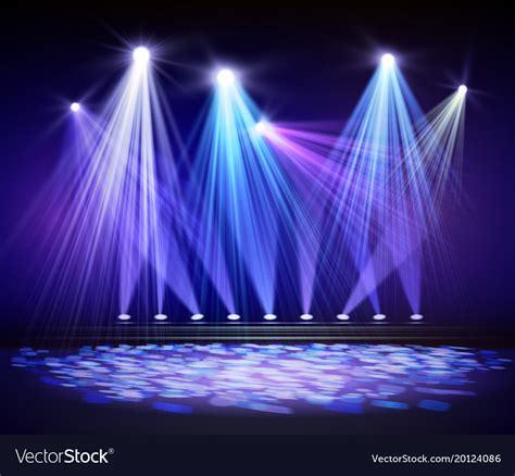 Various Stage Lights In The Dark Spotlight On Vector Image