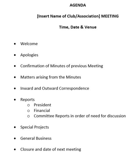 informal meeting agenda template collection