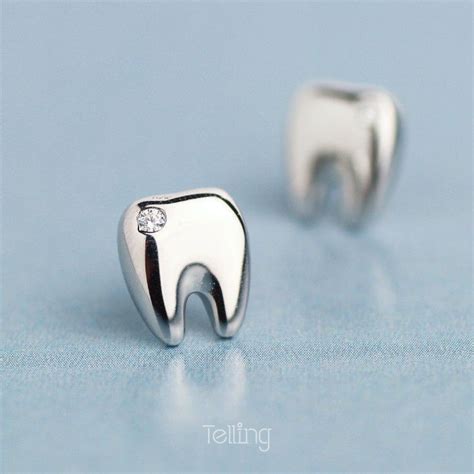 Dental Teeth Shape Earrings Dentist Assistant Tooth Ear Jewelry Silver