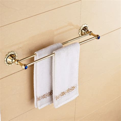 golden brass bathroom towel rack holder dual towel bars solid brass in towel bars from home