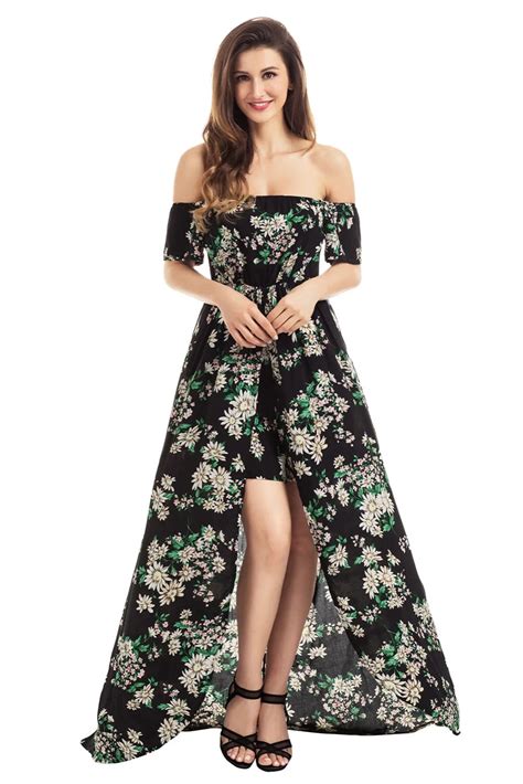 Black Beige Vibrant Floral Romper Maxi Dress 2017 Modest Summer Holiday