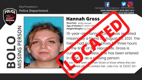 Missing Person Hannah Gross Found Safe Rutherford Source