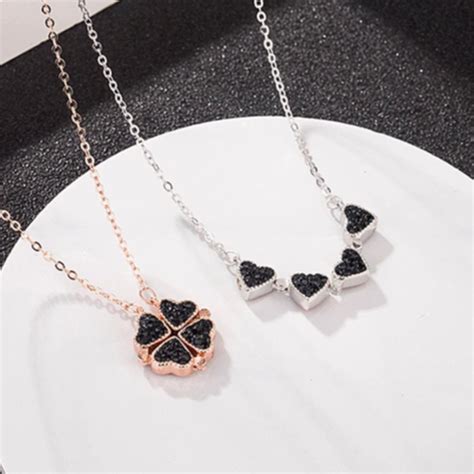 4 Four Leaf Clover Heart Necklace Silver Rose Crystal Mothers Day Mom Dans Collectibles And More