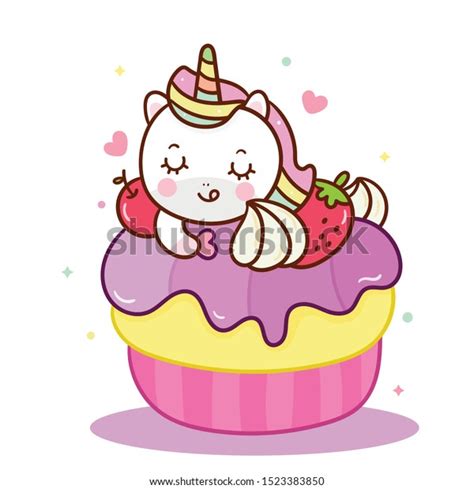 Cute Unicorn Vector Sweet Cupcake Cartoon Stock Vector Royalty Free