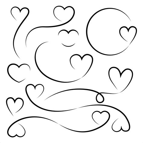 Heart Illustration Set Love Black Outline Template And Ornament For