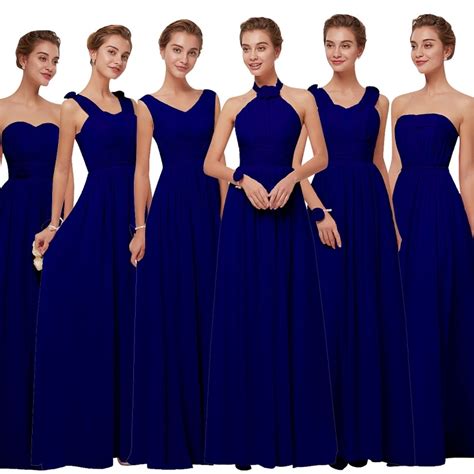 Tick something blue off the list by getting the bridal party involved. Beauty Emily Long Chiffon Blush Royal blue Bridesmaid ...