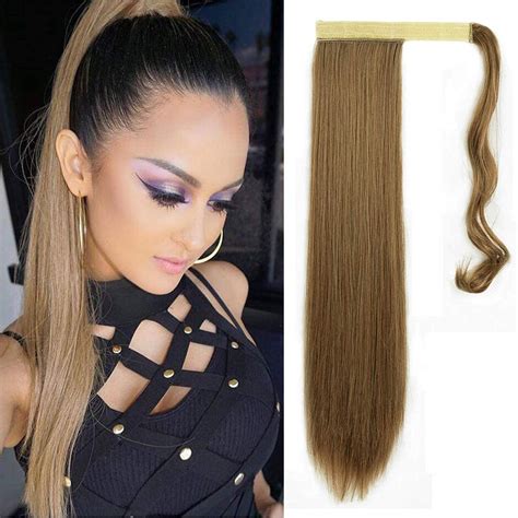 Feshfen 24 Long Straight Wrap Around Ponytail Extensions Synthetic
