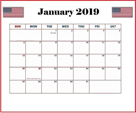 January 2019 Holidays Calendar Usa Calendar Holiday Calendar Holiday