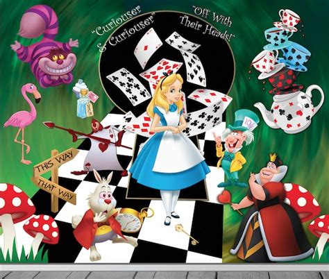 Alice Adventures In Wonderland Wallpaper Mural Bedroom Cafe Etsy New