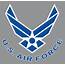 Air Force Symbol Curved Text Blue With White Outline On Gray Background