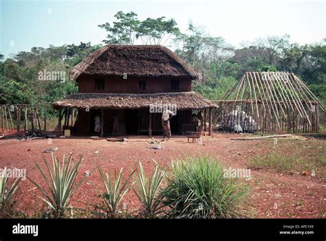 Two Storey Mud House D R Congo Zaire Central Africa Stock Photo