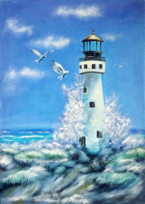 Lighthouse Seascape Nautical Artwork Original Oil Painting Etsy