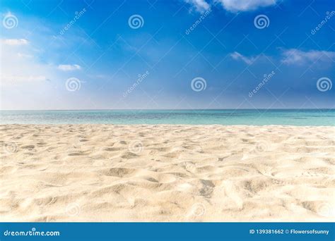 Empty Beach Scenery Calm View Of Blue Sea And Soft White Sand Stock