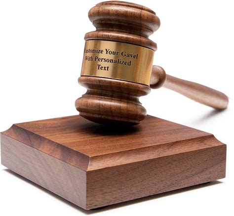 Judge Gavel In Walnut Wood With Customized Brass Plaque Judges
