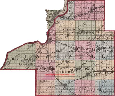 Tazewell County Illinois 1870 Map Pekin Dillon Hopedale Tremont