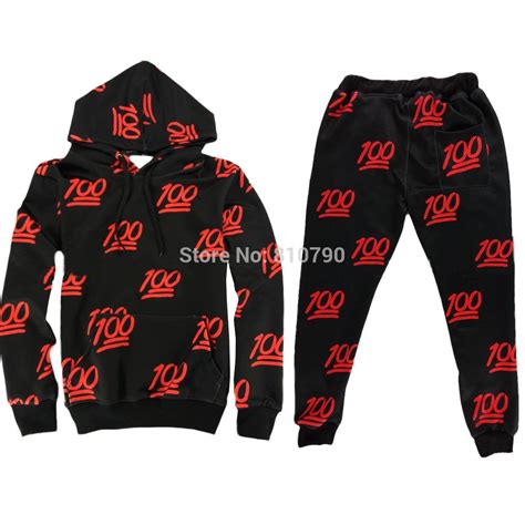 Discount Red 100 Emoji Joggers Outfits Black Sports Set One Hundred