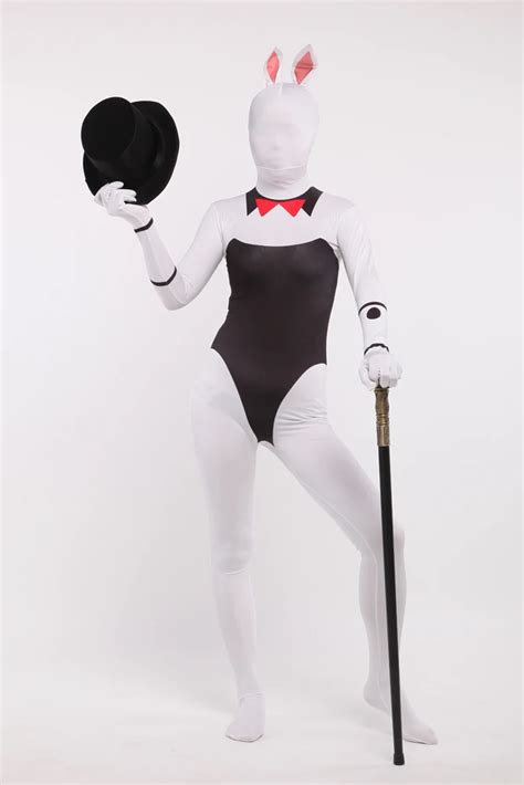 Phc012 Black White Lycra Zentai Bodysuit Spandex Bunny Girl Cosplay Costume For Halloween