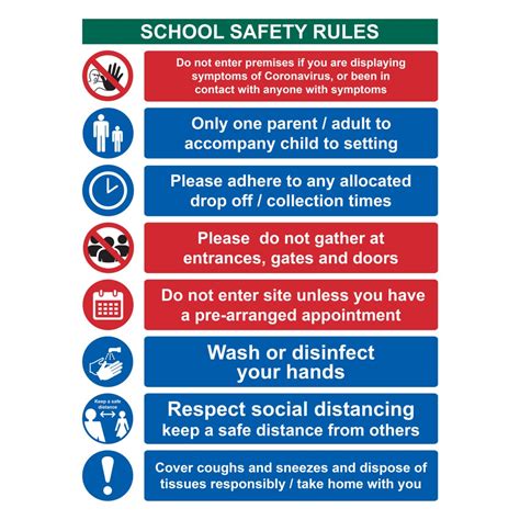 School Safety Rules Sign Pvc 300 X 400mm Uk