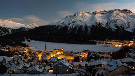 Download Wallpaper 1600x900 Mountain Winter Village Snow Light Switzerland Widescreen 169