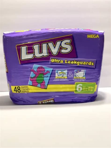 Vintage Luvs Mega Ultra Leakguards Size 6 Barney Diaper 48 Pack Sealed