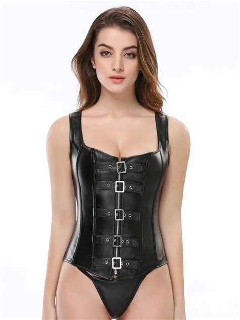 women s punk rock faux leather steampunk corset set retro temu