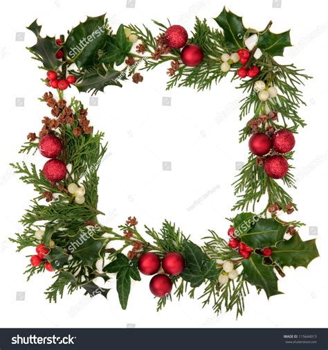 Christmas Decorative Border Holly Ivy Mistletoe Stock Photo 115644013