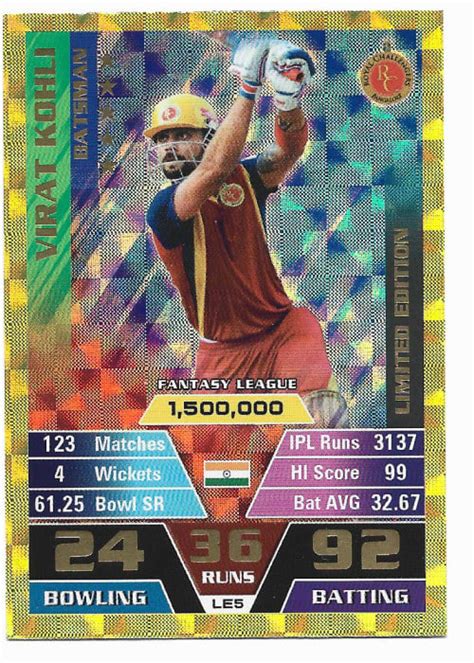 Trading Cards Virat Kholi Ipl Cricket Attax 2016 Rare Gold