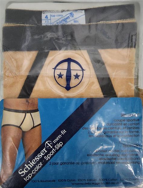 Deadstock Mens Underwear 1970s Unworn Tan Briefs Brown Trim Schiesser
