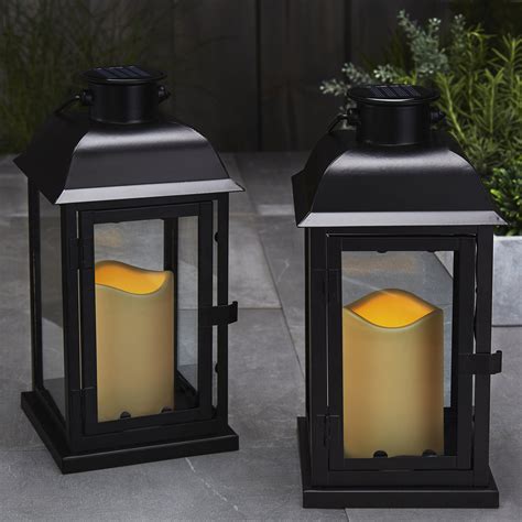 Outdoor Black Solar Candle Lanterns 11 Height Warm White Leds Dusk