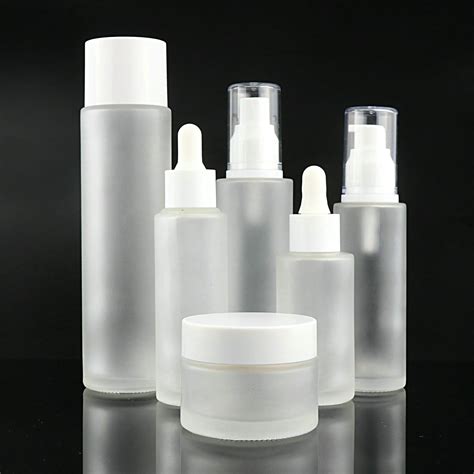 Wholesale Frosted Glass Bottle Skincare Packaging Silver Skin Care