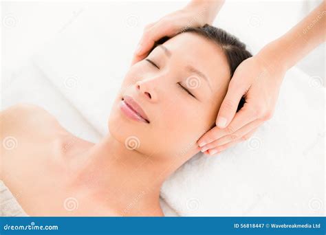 Attractive Young Woman Receiving Head Massage At Spa Center Stock Image Image Of Face Therapy