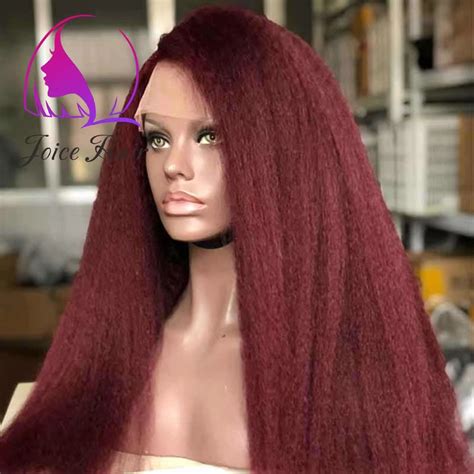 99j red burgundy kinky straight 13x4 lace frontal wig joice hair