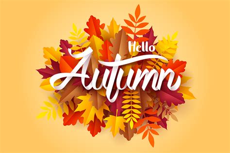 Paper Art Of Hello Autumn Calligraphy On Fallen Leaves 692395 Vector