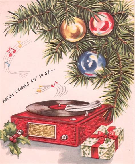 Vintage Turntable Vinyl Record Player Christmas Tree Card Etsy