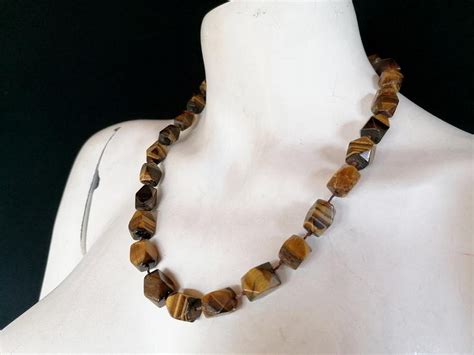 Vintage Tigers Eye Gemstone Necklace Beaded Vintage Jewelry Etsy