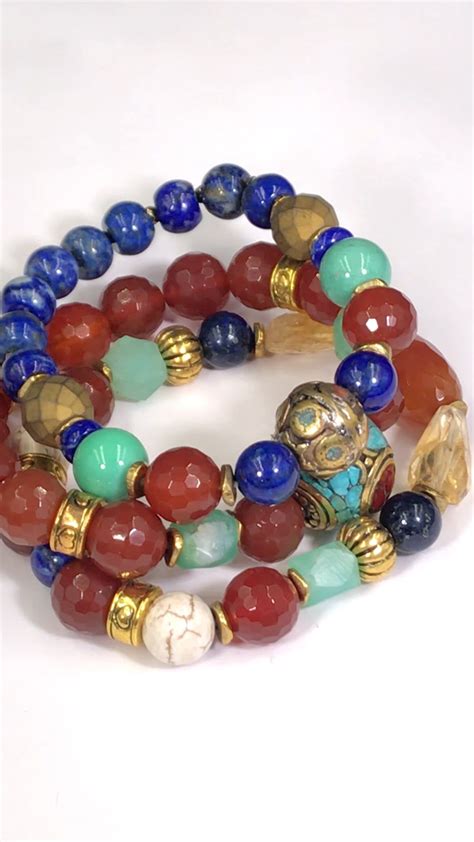 Tribal 1 Beaded Bracelets Genuine Gemstones Metal Beads