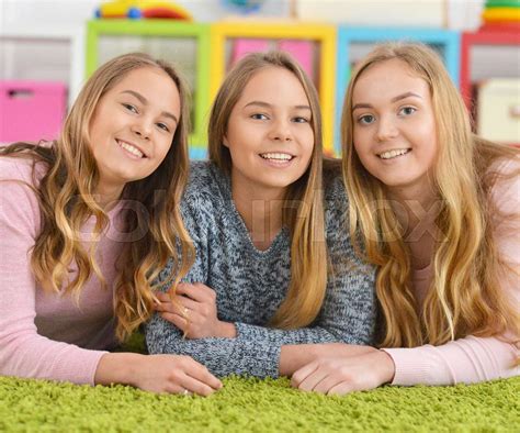 Portrait Of Three Teenage Girls Stock Image Colourbox