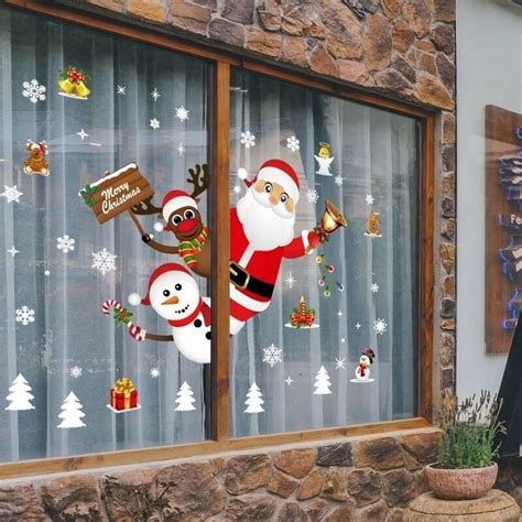 Christmas Windows Stickers Cartoon Santa Claus Diy Wall Window Door