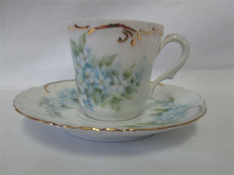Beautiful Hand Painted Mz Austria Demitasse Tea Cup And Saucer Blue